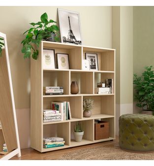 Biblioteca Estantería Librero en MDP 91cm 10 compartimientos Natural