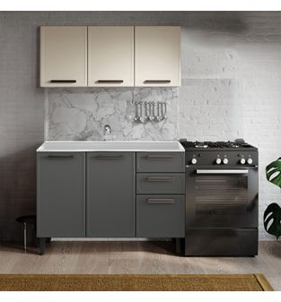 Cocina integral Bertolini en acero 1.20m sin mesón Gris con beige