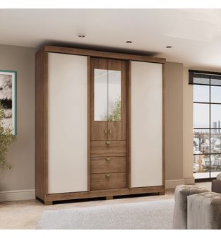 Closet armario 180cm 4 puertas 3 cajones en MDP Freijo con beige