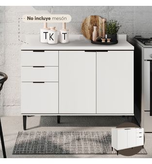 Mueble inferior de cocina 120 cm en MDP sin mesón Blanco