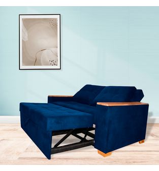 Sofacama semidoble 180x90cm tela tipo lino 2 cuerpos Azul