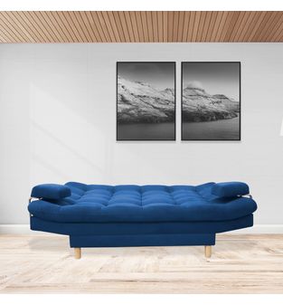 Sofacama semidoble 185x95cm tela tipo lino 3 posiciones Azul