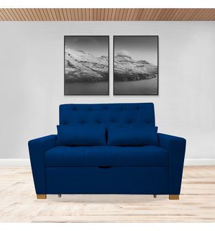 Sofacama semidoble 150x94cm tela tipo lino 2 cuerpos Azul