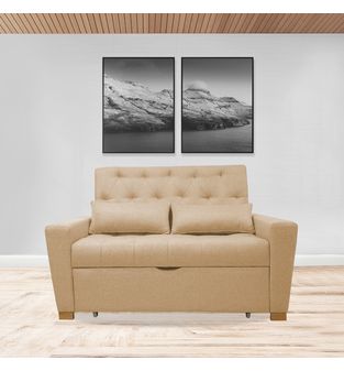 Sofacama semidoble 150x94cm tela tipo lino 2 cuerpos Camel