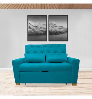 Sofacama semidoble 150x94cm tela tipo lino 2 cuerpos Turquesa