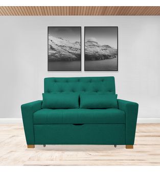 Sofacama semidoble 150x94cm tela tipo lino 2 cuerpos Verde