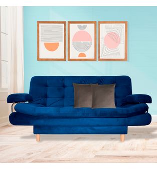 Sofacama semidoble Eller 175x90cm tela tipo lino 3 posiciones Azul