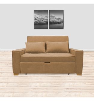 Sofacama semidoble Eller 170x95cm tela tipo lino 2 posiciones Camel