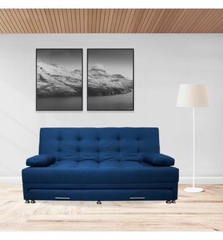 Sofacama doble 190x95cm tela tipo lino 3 cuerpos Azul