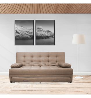 Sofacama doble 190x95cm tela tipo lino 3 cuerpos Camel