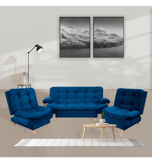 Sala Clic Clac 175x90cm incluye dos sillas y un sofa cama Azul
