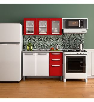 Cocina Integral Bertolini en Acero 1.80m Incluye Lavaplatos Rojo y Blanco