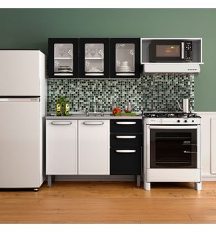 Cocina Integral Bertolini en Acero 1.80m Incluye Lavaplatos Negro y Blanco