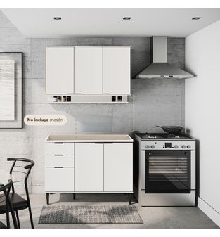Cocina Integral en MDP 120cm sin meson 6 puertas Blanca