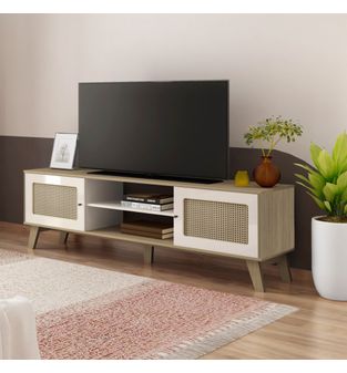 Mueble TV 75" en MDP Bertolini Charlotte Roble off white