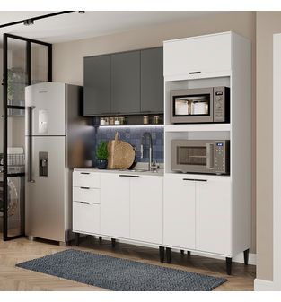 Cocina Integral 190cm sin meson en MDP 9 puertas Blanco y gris