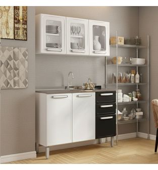 Cocina Integral Evidence Bertolini 1,20m - Blanco con Negro