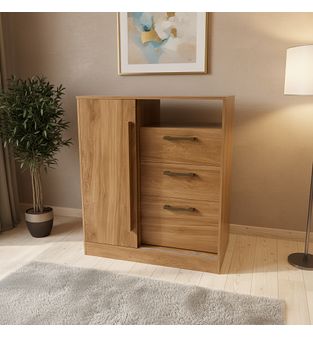Comoda cajonera 80 cm en MDP 3 Cajones 1 puerta Freijo