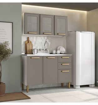 Cocina Integral en acero 191x120x48cm con mesón Pecan