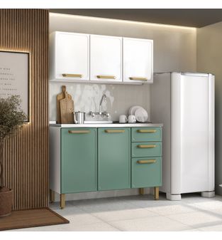 Cocina Integral en acero 191x120x48cm verde bellagio y blanco