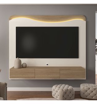 Mueble para Tv hasta 75" 168x200x37 Roble miel y  offWhite