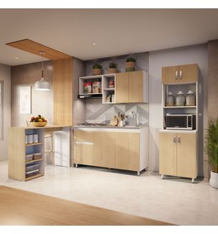 Cocina Integral 260cm lav der+estufa+alacena+barra Rovere