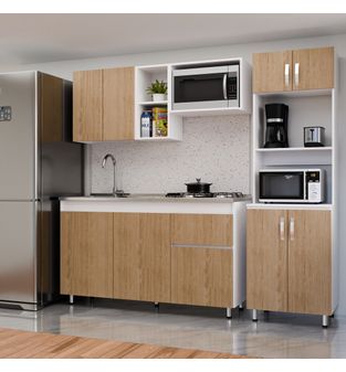 Cocina Integral Rosy 210cm SIN meson + Alacena Rovere