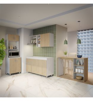 Cocina 260cm SIN mesón+estufa+alacena+barra Rovere