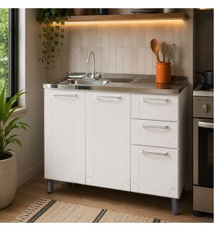 Mueble Inferior 1,05m 2 cajones con lavaplatos Blanco