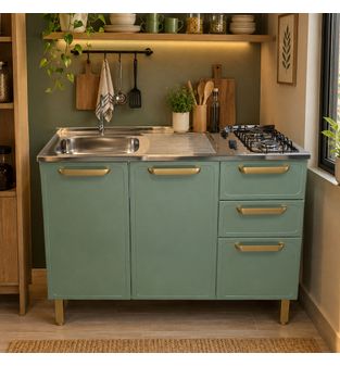 Mueble inferior de acero con dos fogones 120cm Menta
