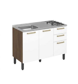 Mueble inferior de cocina 120cm lavaplat izq y estufa Blanco