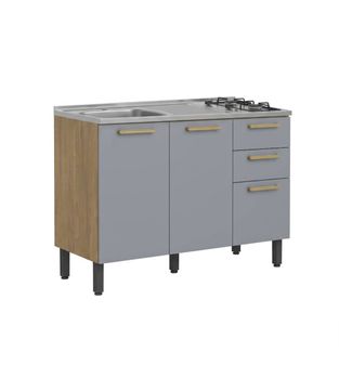 Mueble inferior de cocina 120cm lavaplat izq y estufa Gris